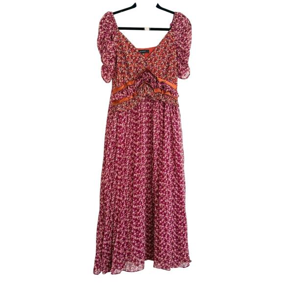 En Saison Burgundy Dress,Purple Floral Print Ruffled Boho Dress Romantic XS - Picture 1 of 7